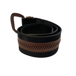 Linea Pelle, Women's Black Suede Belt With Brown Overlay